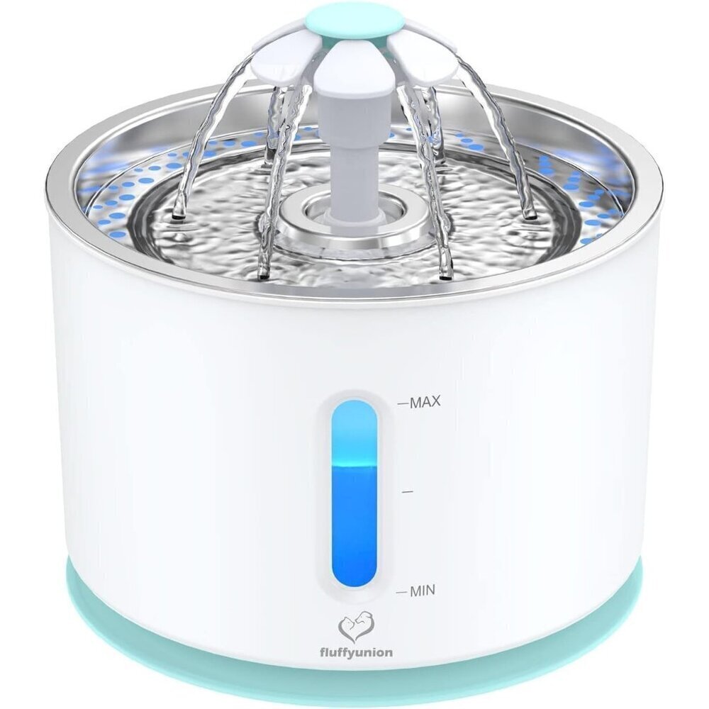 Fluffyunion Silver Fountain With Stainless Steel 4 Filters/4 Sponges Dispenser